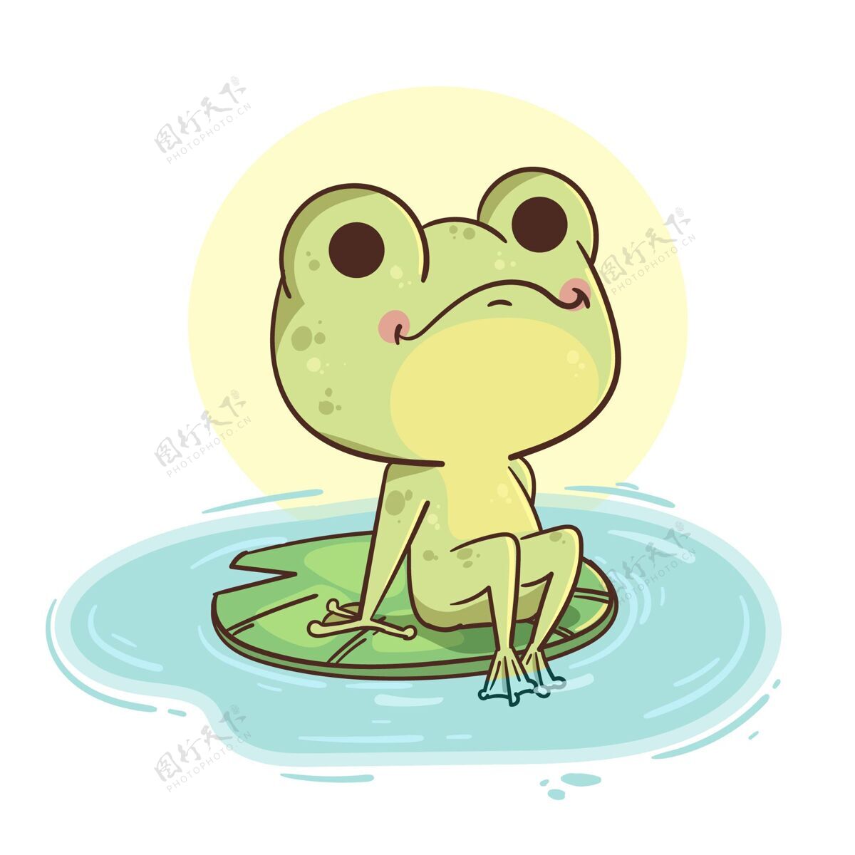绿色手绘可爱青蛙插图野生野生动物可爱