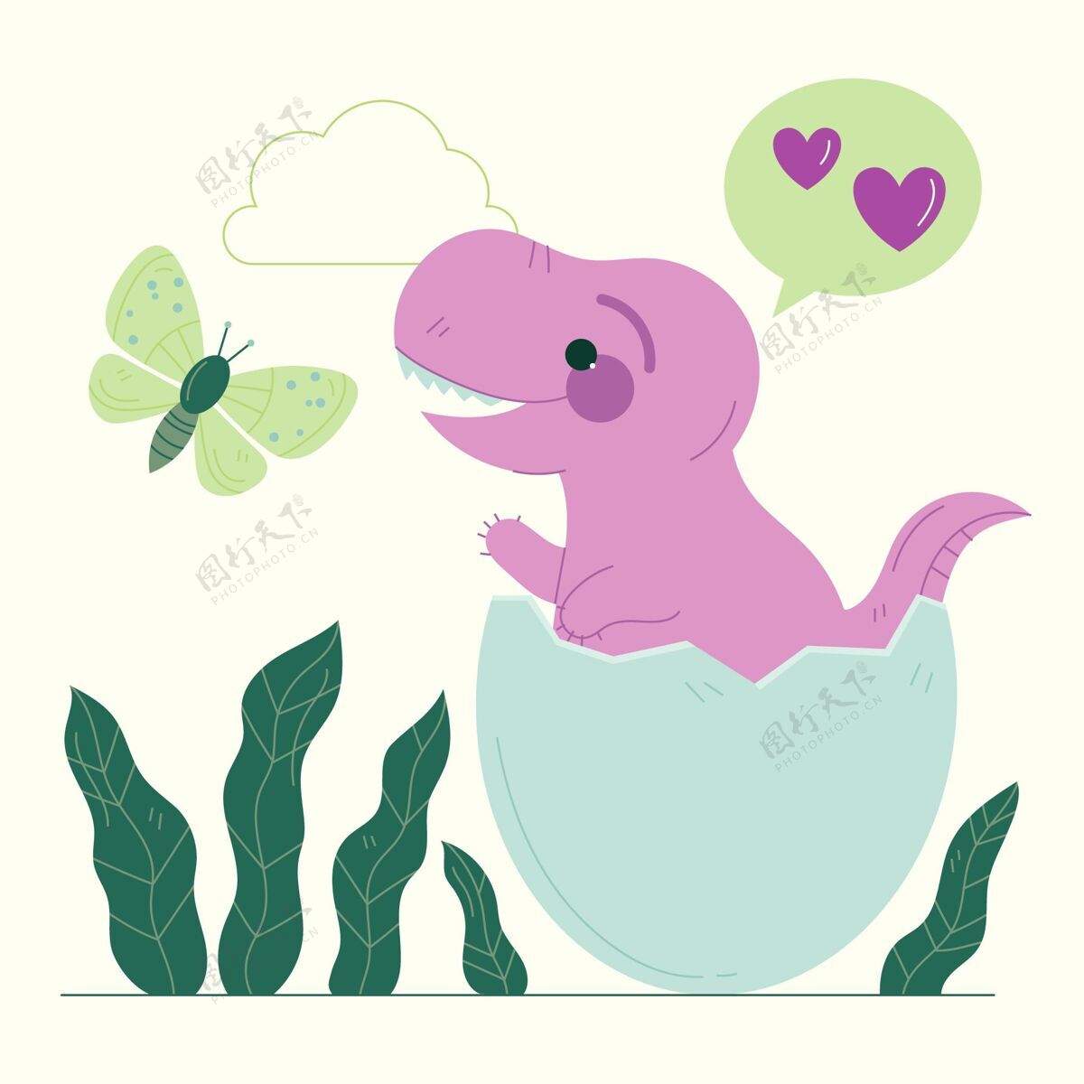 爬行动物手绘恐龙宝宝插图野生恐龙动物