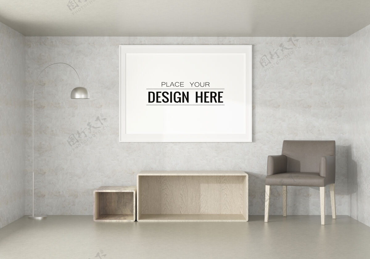 模型客厅里的海报框架模型现代室内室内框架