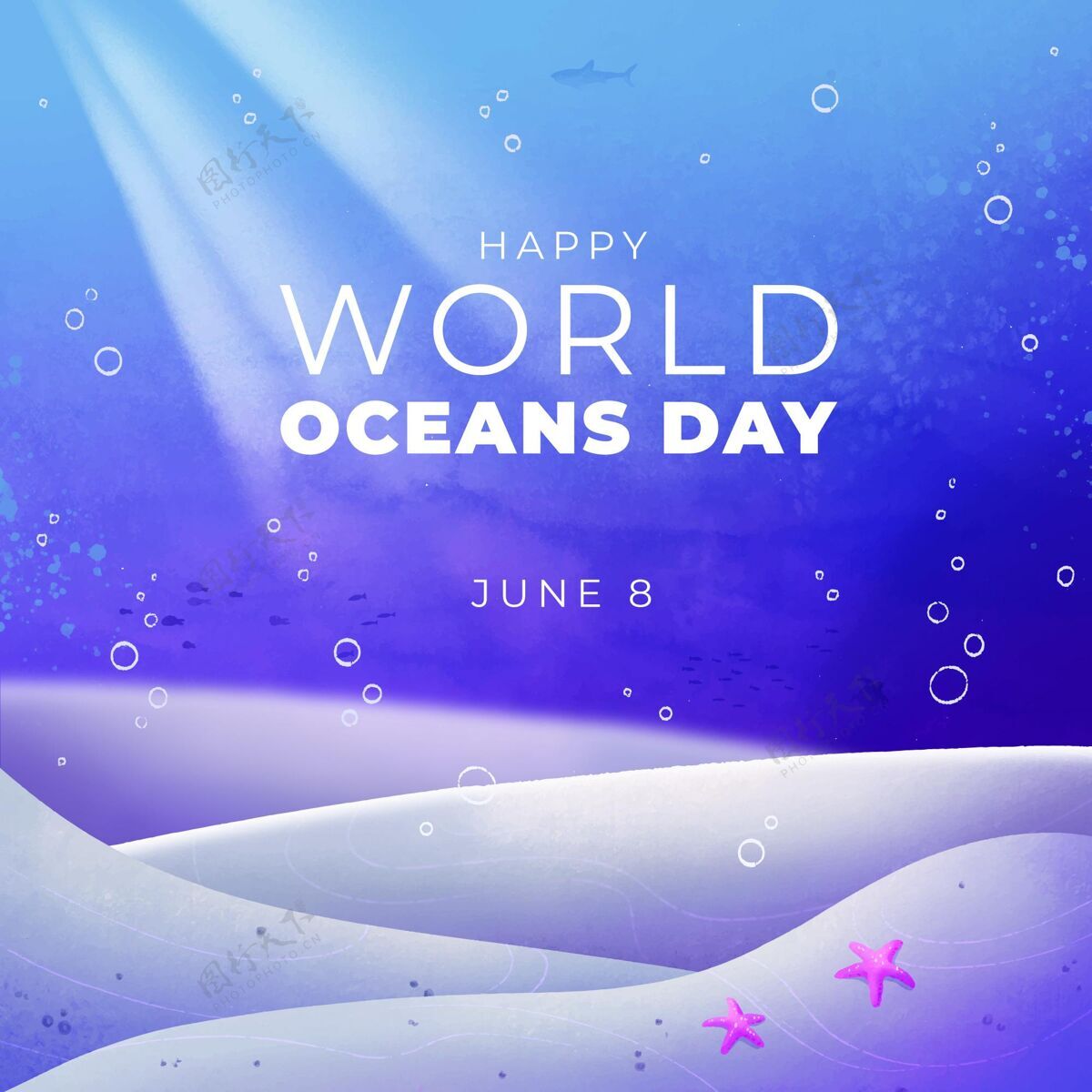 国际手绘水彩画世界海洋日插画地球庆典活动