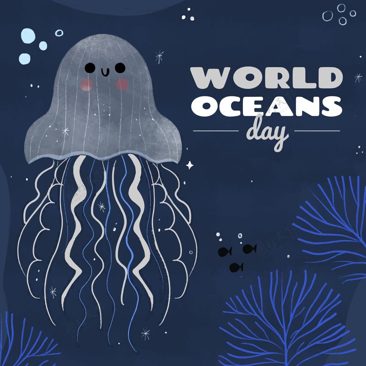 海洋日手绘世界海洋日插图生态系统生态海洋