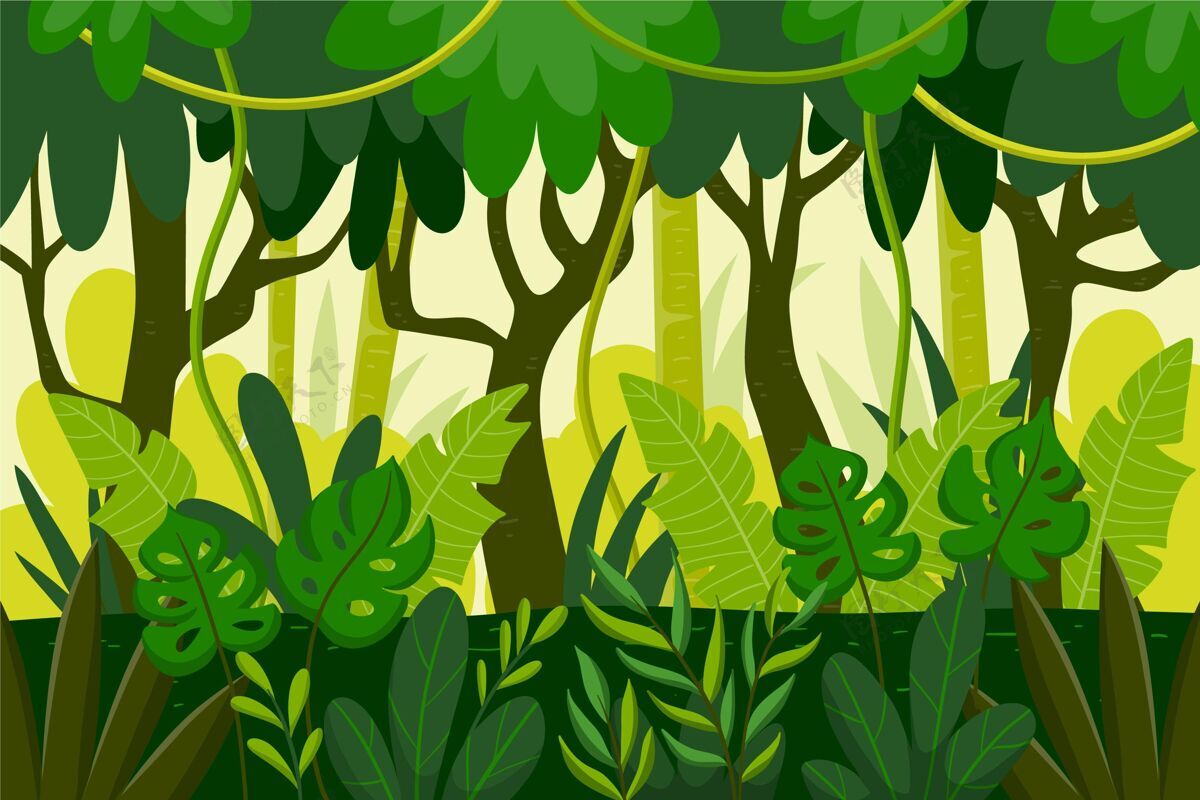 背景卡通丛林背景丛林绿色植物自然