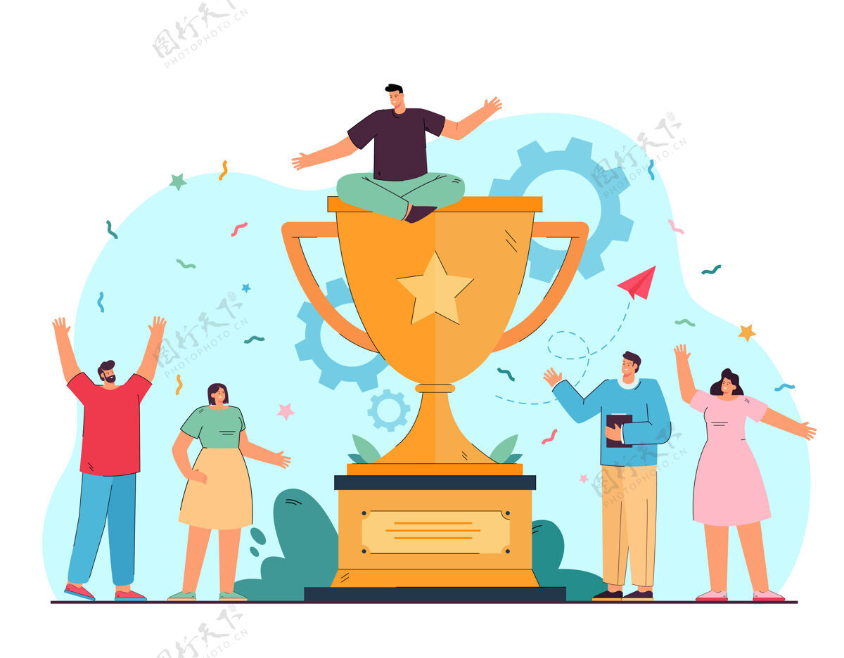 奖励小型企业的赢家庆祝胜利平面插图庆祝赢家冠军