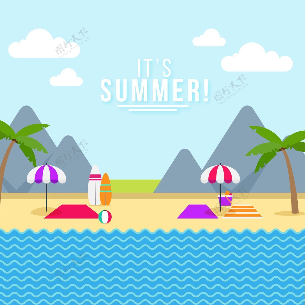 季节平面夏季插图海滩时间夏天的插图夏天的乐趣