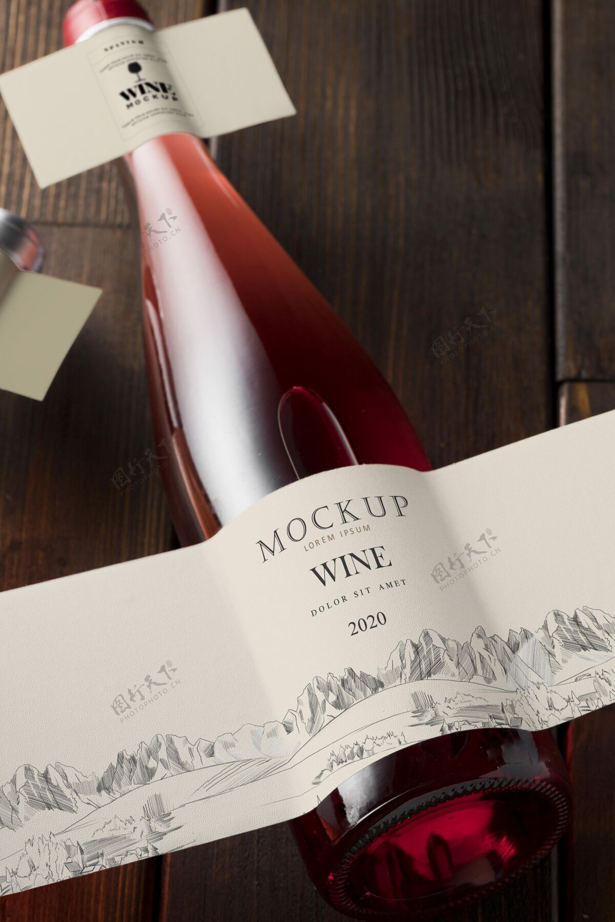 葡萄酒酒瓶标签模拟俯视图标签模型标签模型