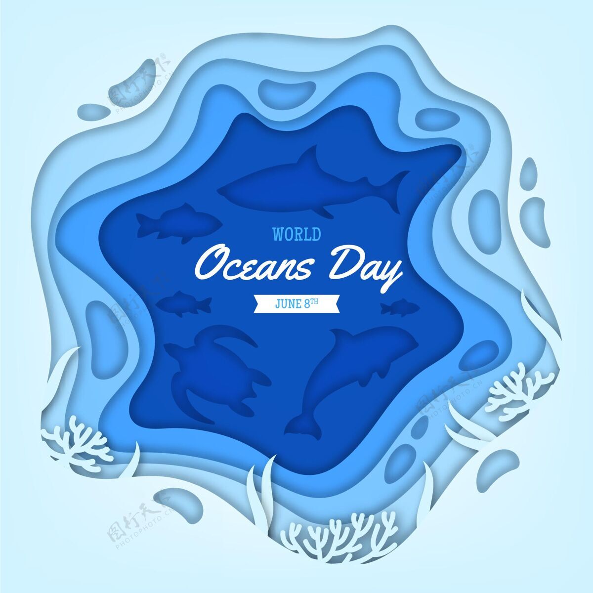 海洋日世界海洋日纸制插图纸张风格活动海洋