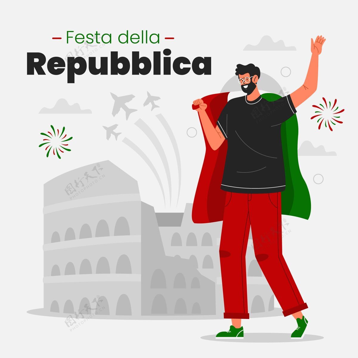国旗有机平面共和国节插图意大利有机爱国