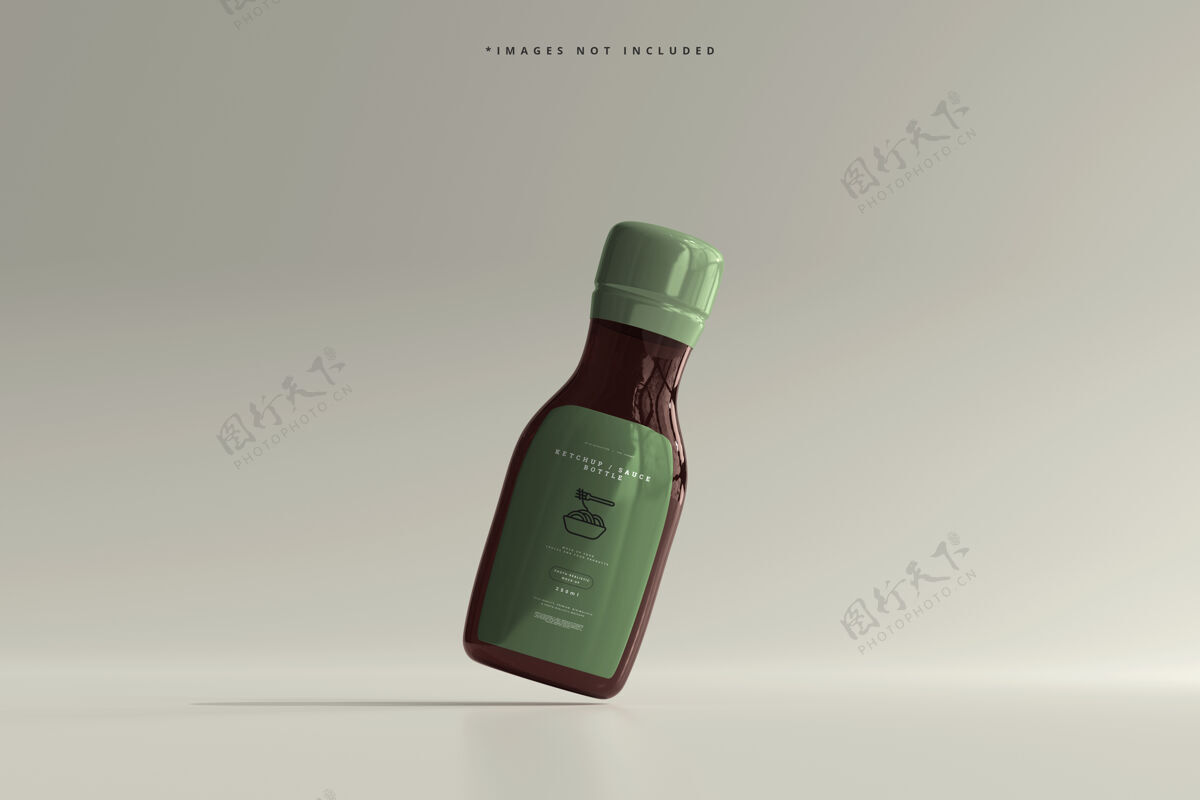 极简主义番茄酱或酱汁瓶模型演示塑料瓶子