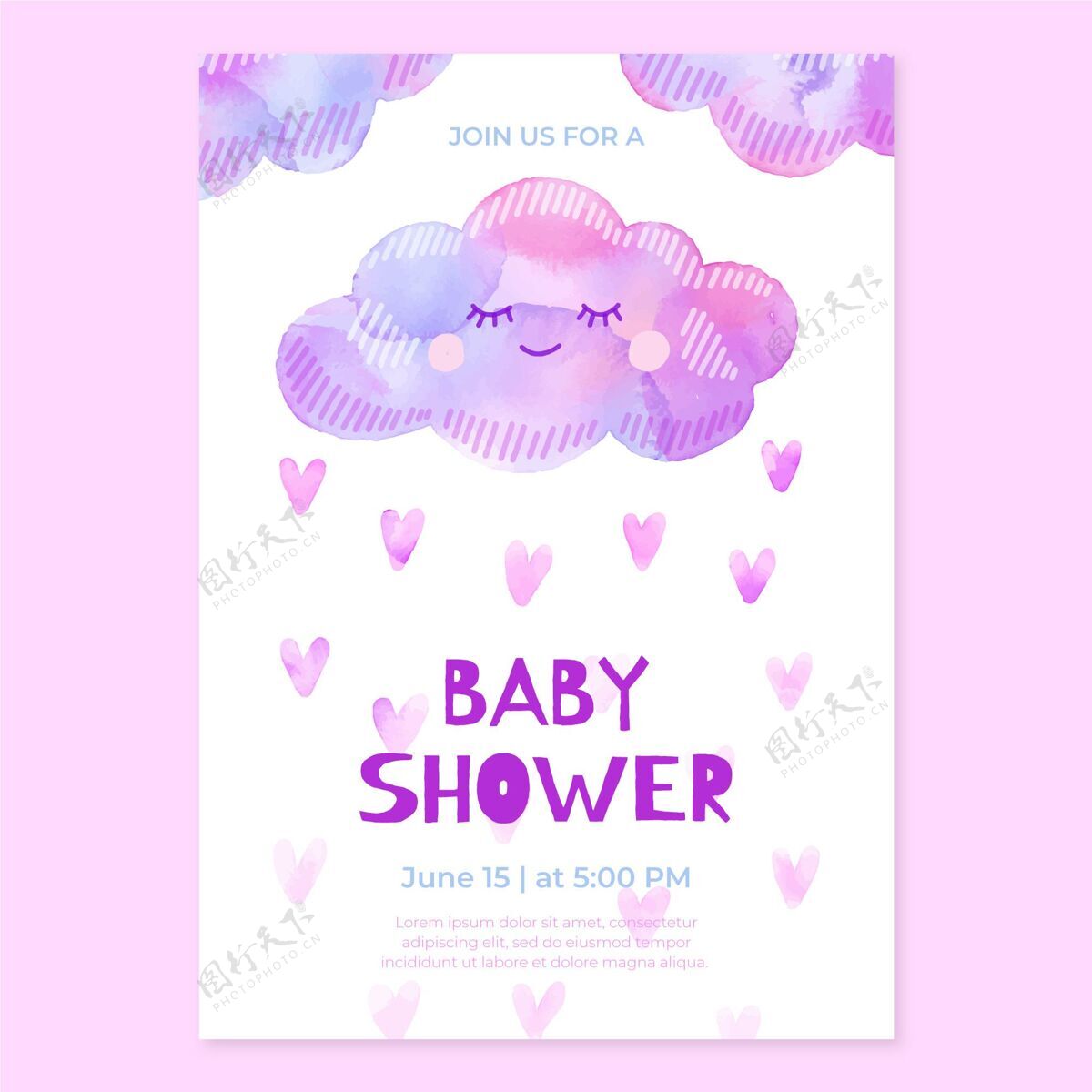 婴儿淋浴婴儿沐浴卡模板可爱爱雨雨