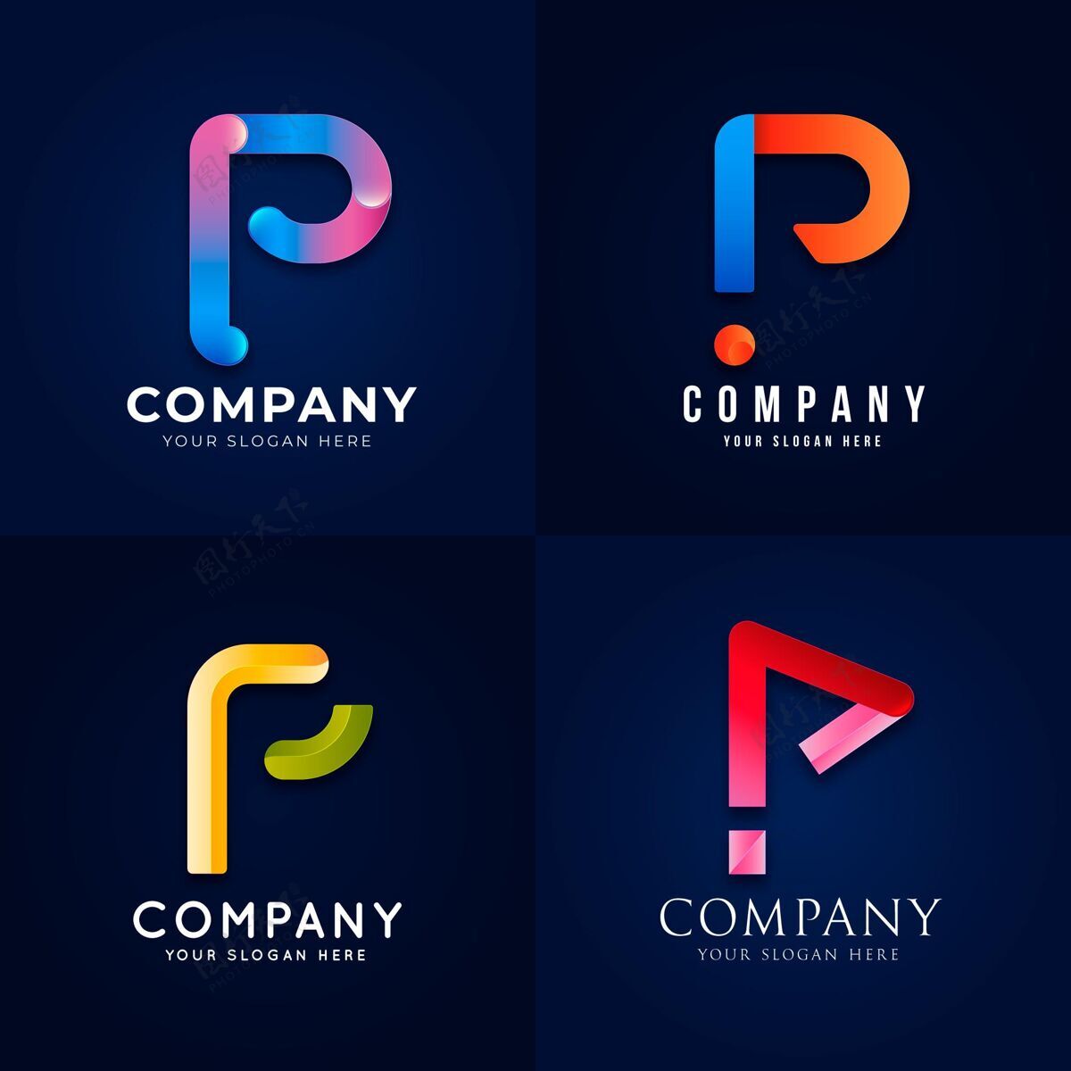 Corporateidentity渐变p标志模板集合LogoBusinessLogoBranding