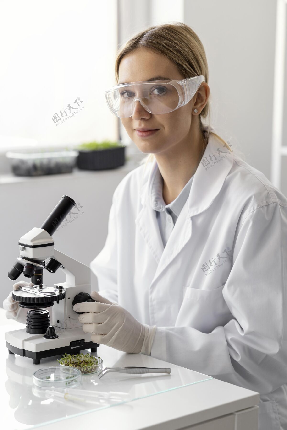 培养皿拿着显微镜的中枪女人技术设备实验室