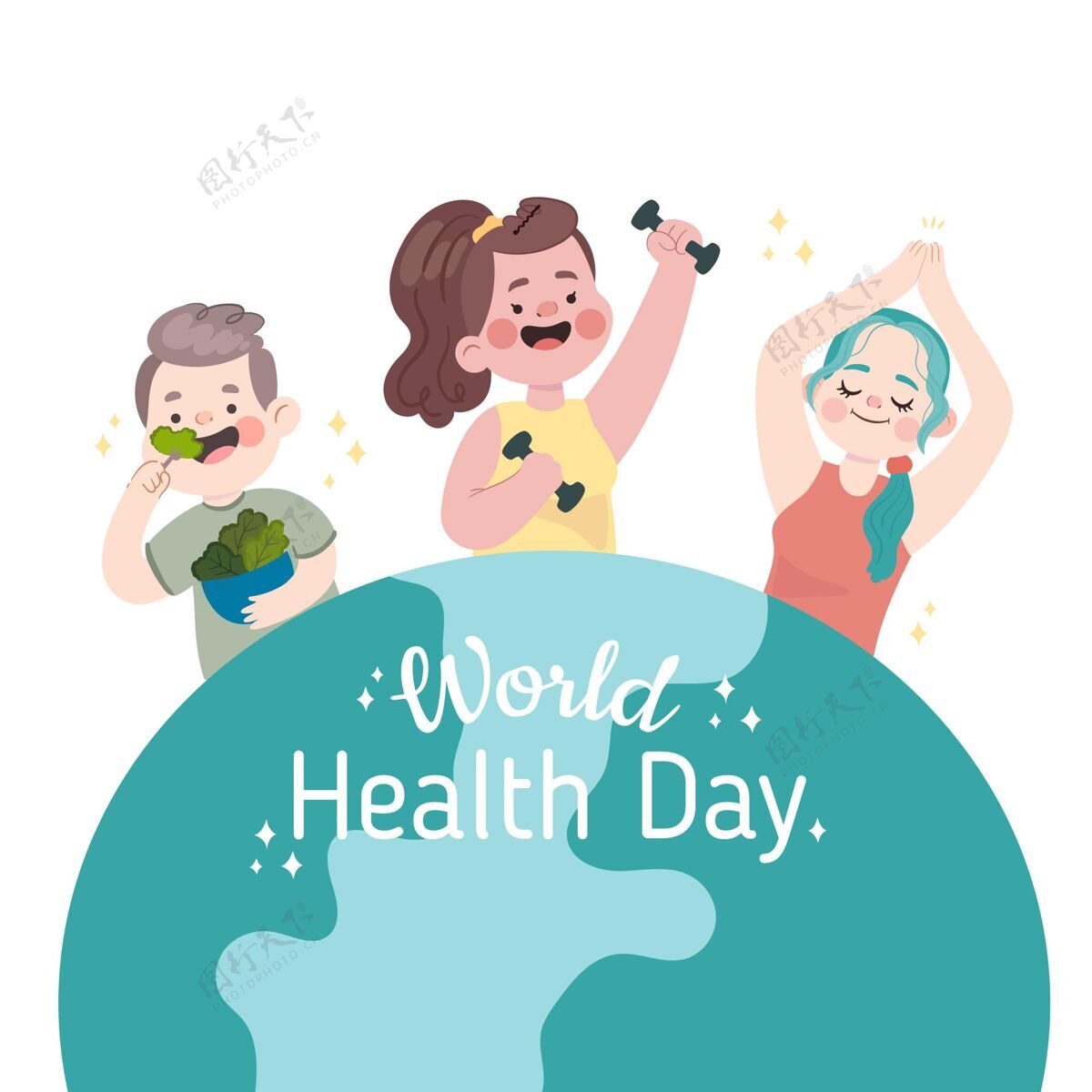 医学手绘世界卫生日插图医疗保健世界卫生日健康专业