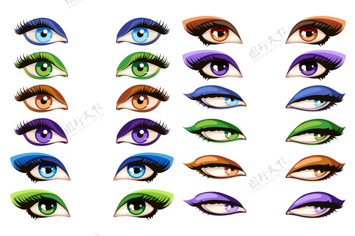 五颜六色女性眼睛化妆睫毛膏魅力眼套插图魅力眼睛女人