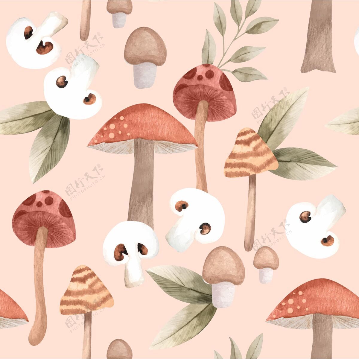 图案收藏手绘蘑菇图案水彩手绘蘑菇