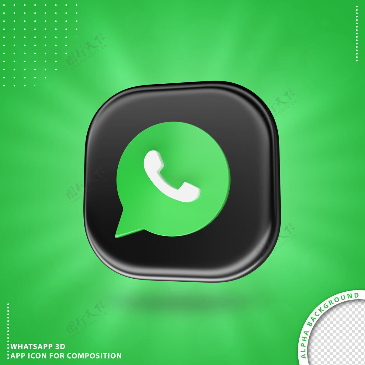3d渲染Whatsapp应用图标构图黑色徽标
