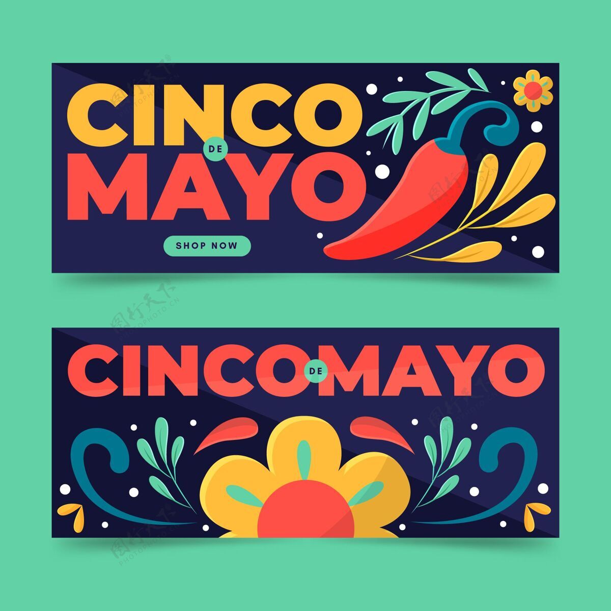 五颜六色平坦的cincodemayo横幅墨西哥平面设计庆祝