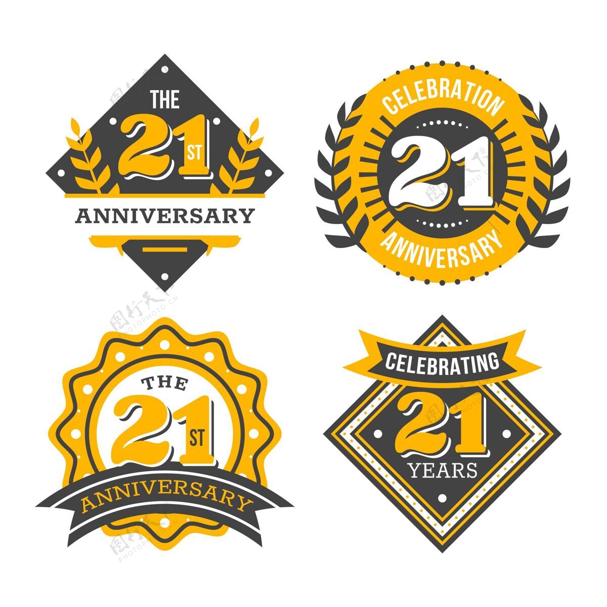 聚会平面设计21周年纪念徽章系列生日快乐年龄徽章