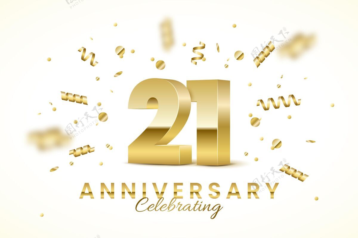 年度21周年纪念背景 金色元素快乐生日快乐21周年纪念