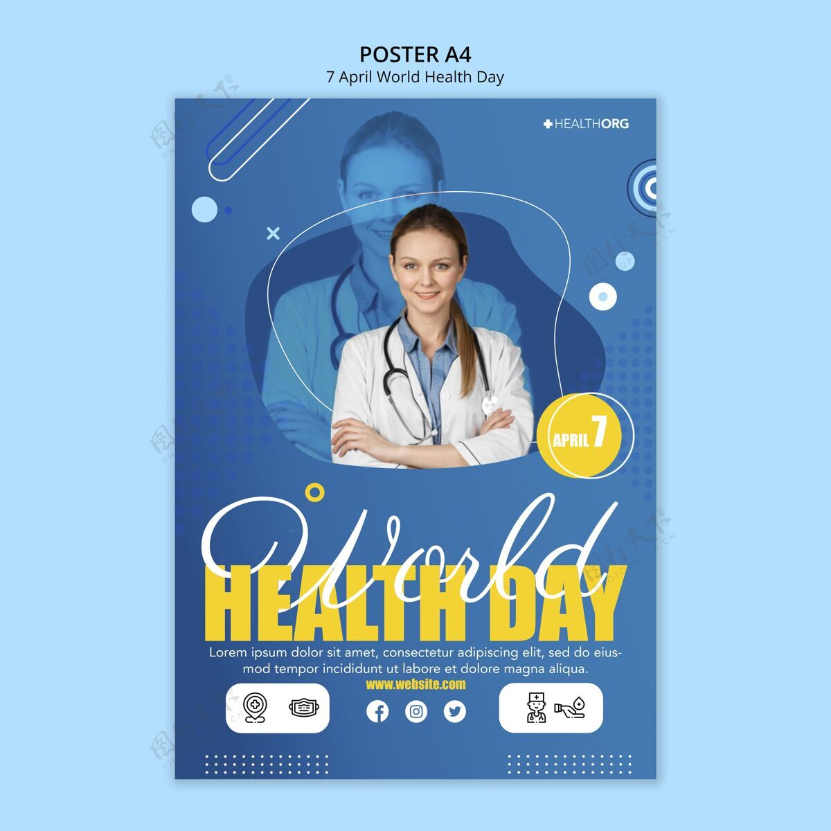 印刷模板世界卫生日海报附照片健康海报世界卫生日