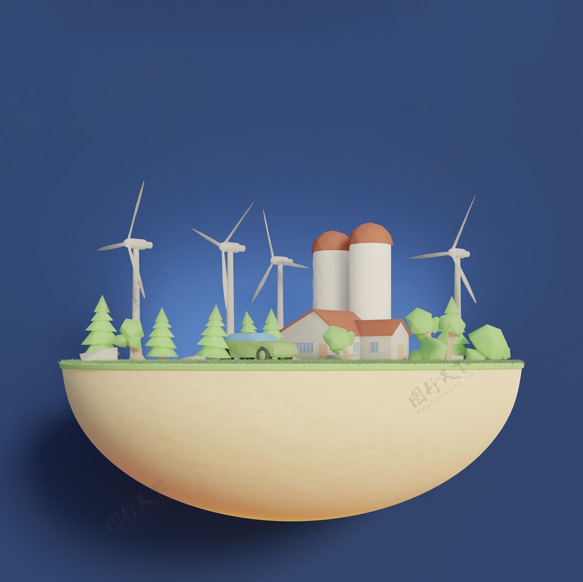 生态能源3d环境项目场景3d风力涡轮机环保
