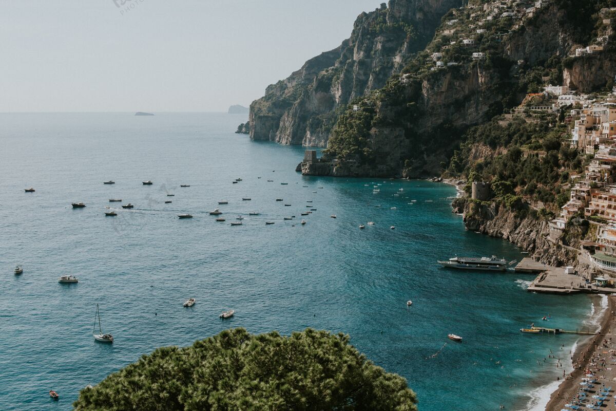 风景意大利阿马尔菲海岸美景的高角度拍摄景观欧洲地中海