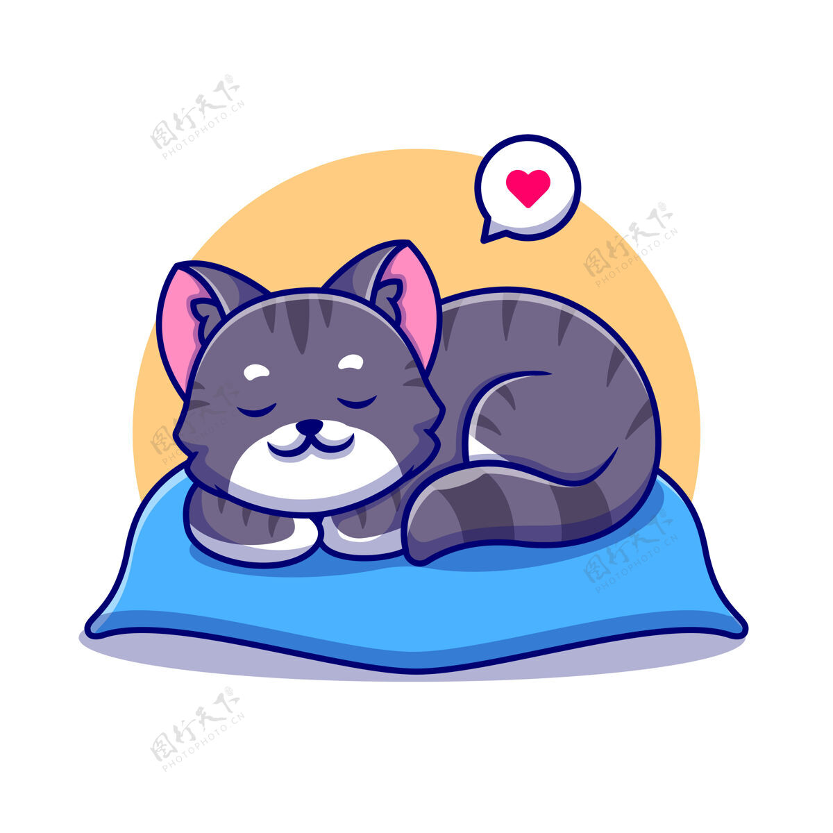 困倦可爱的猫睡在枕头卡通图标插图枕头床可爱