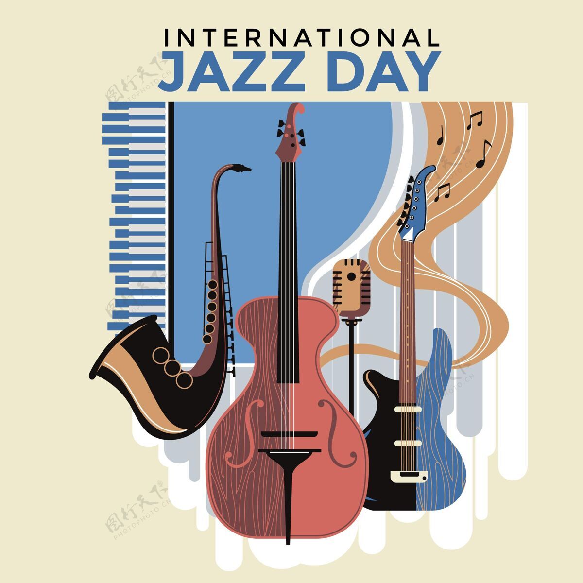 4月30日手绘国际爵士日插画爵士乐日音乐会国际爵士乐日
