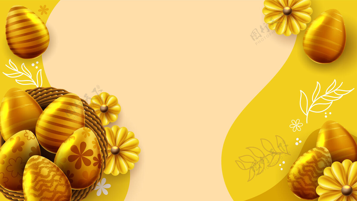 复活节背景复活节旗帜模板与复活节彩蛋在巢鸡蛋复活节花