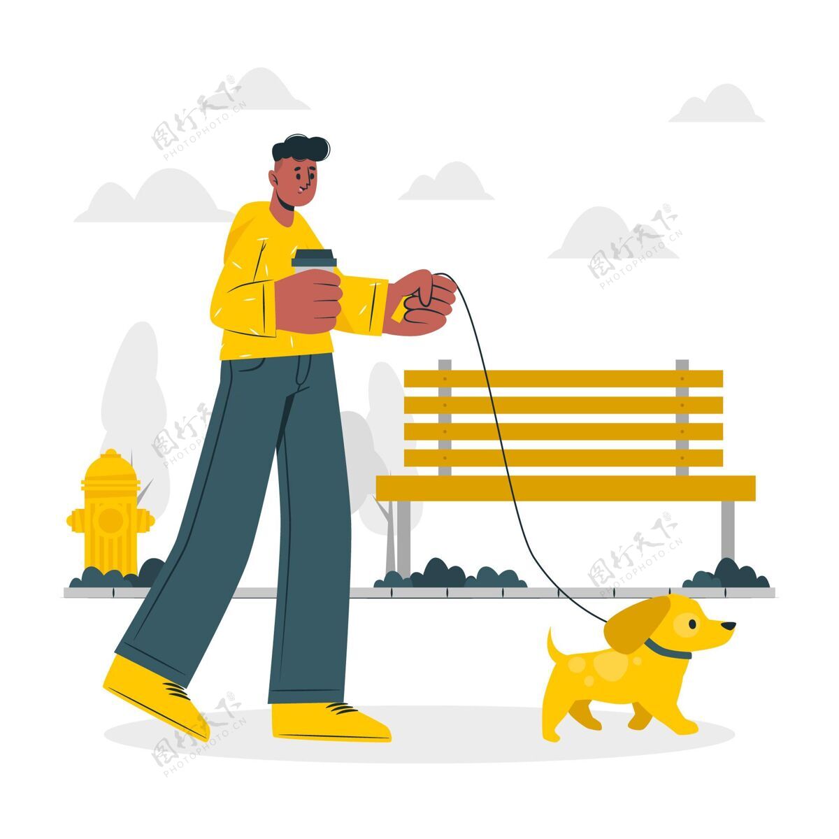 公园遛狗概念图散步咖啡人