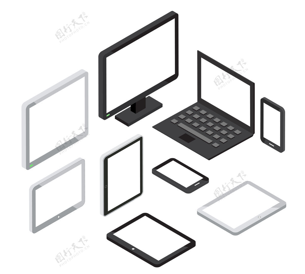 Pc等轴测三维电脑和笔记本电脑 平板电脑和智能手机电脑技术显示器