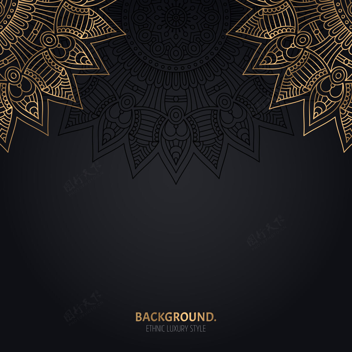背景伊斯兰黑色背景 金色曼荼罗装饰螺旋花框架