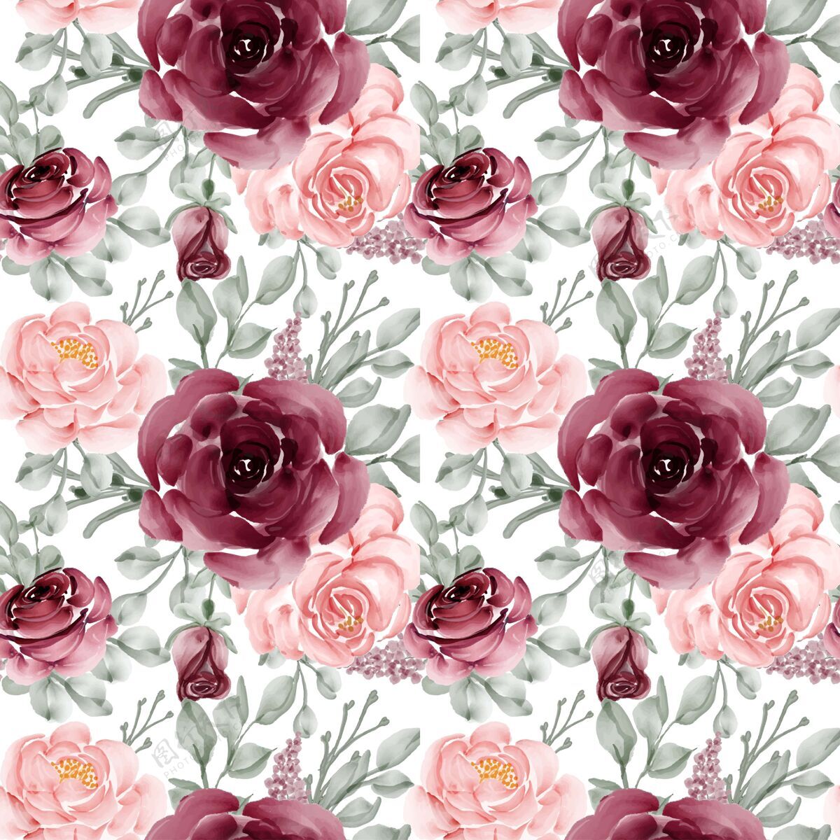 时尚花朵玫瑰粉和勃艮第的无缝图案背景花园时尚玫瑰