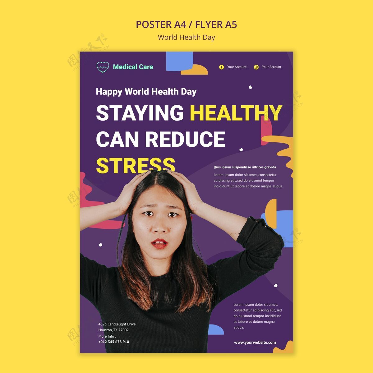 国际世界卫生日传单模板健康医学海报