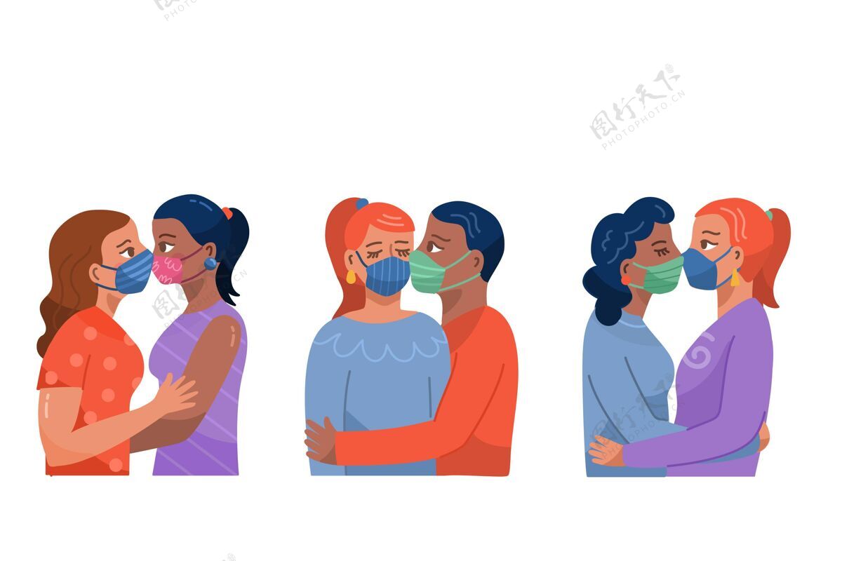 冠状病毒手绘情侣接吻系列接吻浪漫面具