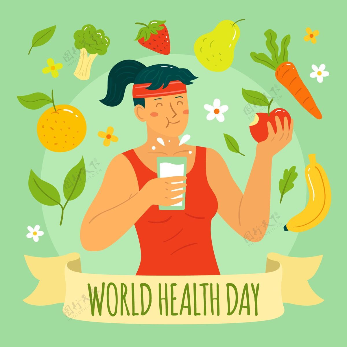 健康手绘世界卫生日插图健康全球国际