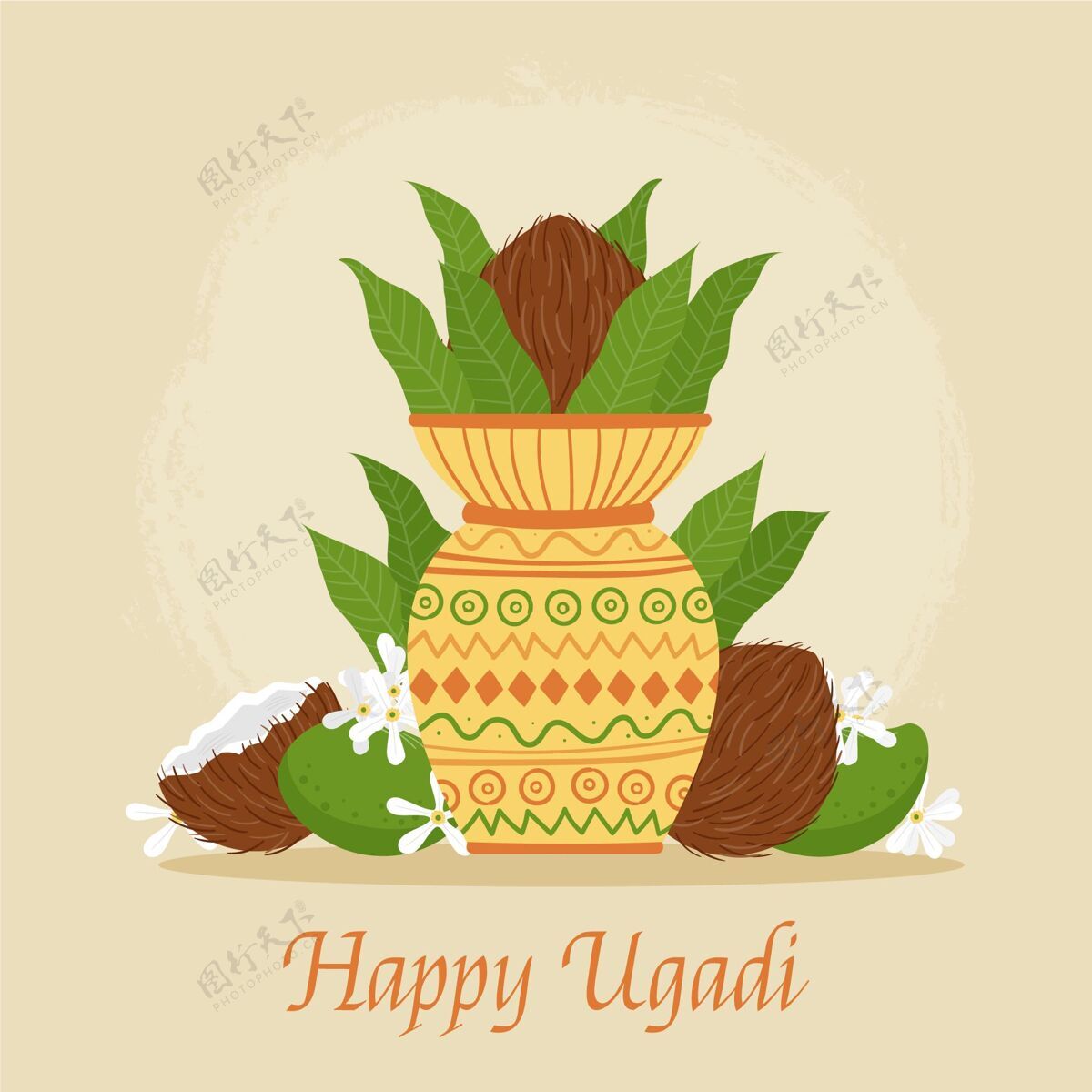 印度教手绘乌加迪插图印度教农历新年印度节日