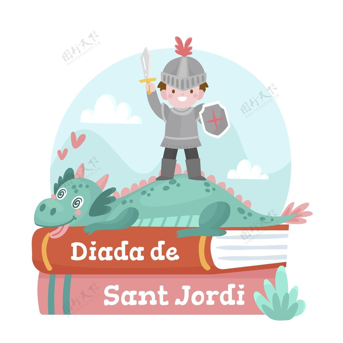 插画卡通迪亚达圣乔迪与骑士和剑插图传统骑士4月23日