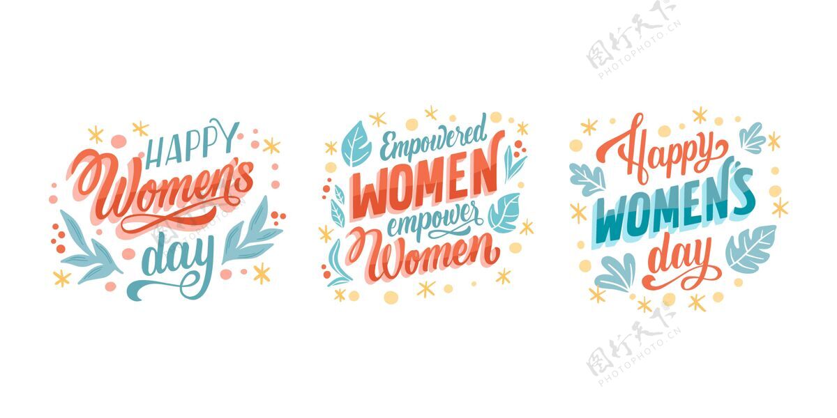 性别平等手绘国际妇女节刻字标签系列女性庆典3月8日