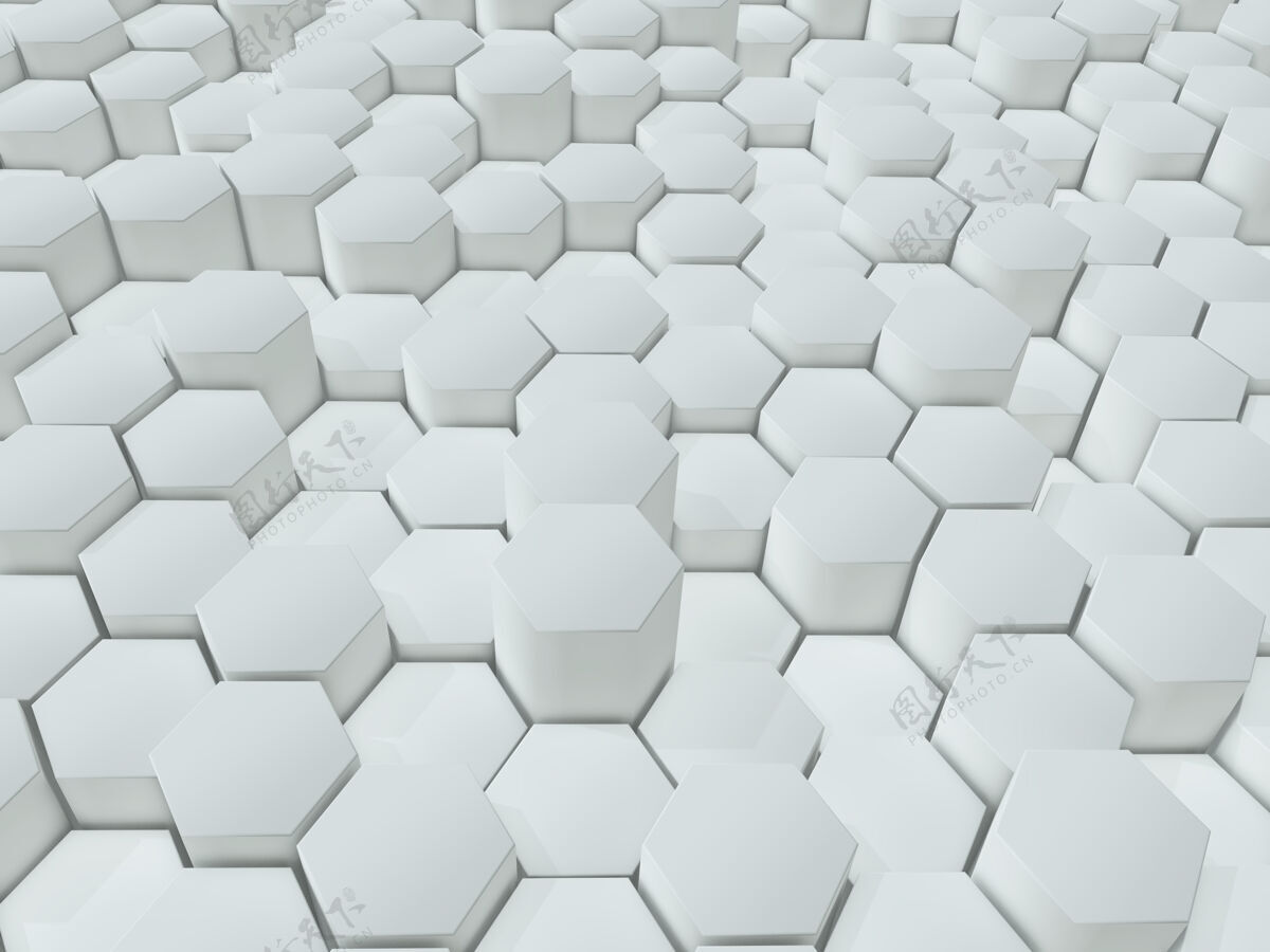 块挤出白色六边形的抽象背景的3d渲染三维渲染三维风景