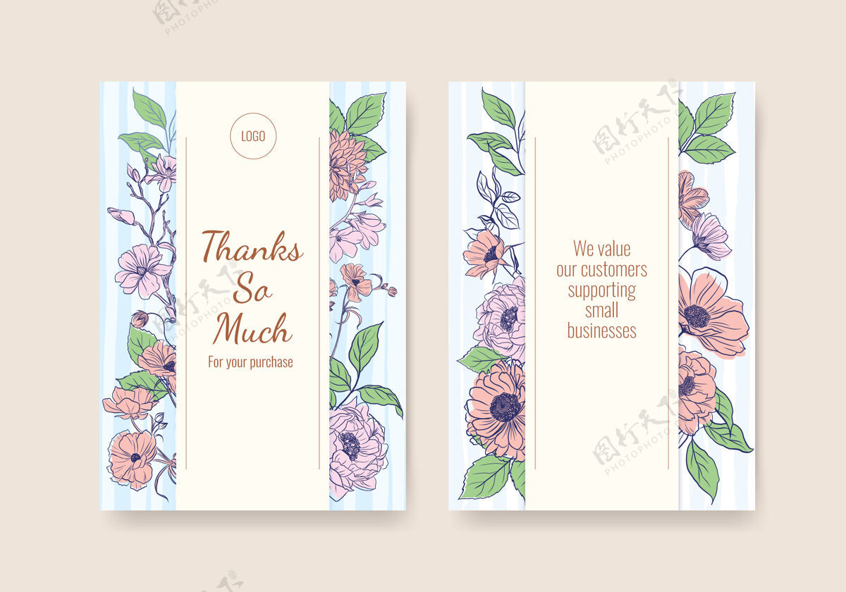 园艺花卉卡模板与弹簧线艺术概念设计水彩插画染色银莲花植物学