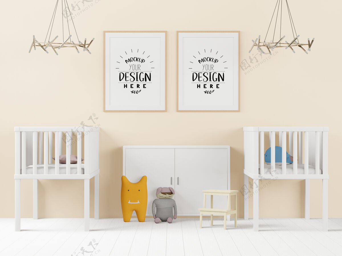 房间儿童卧室psd模型的海报框架新生儿装饰卧室