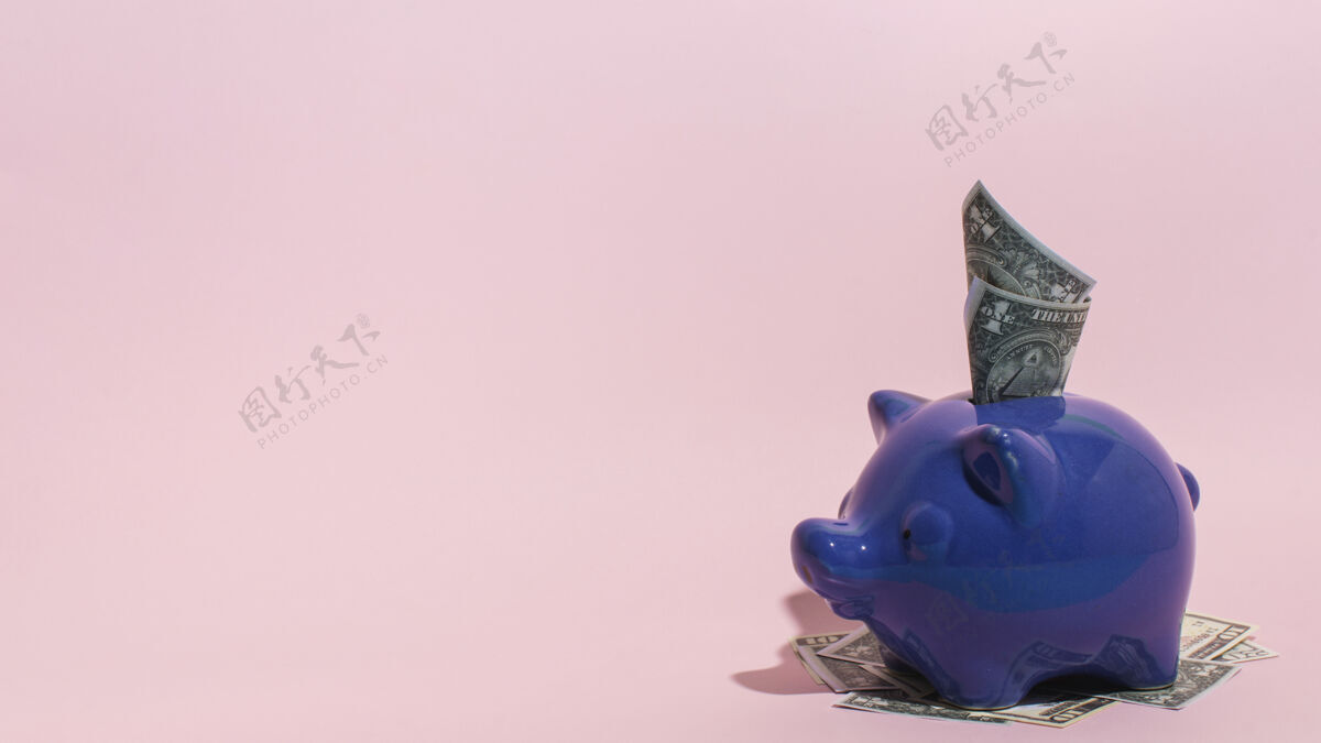 简约带复印空间的紫色存钱罐钞票分类小猪银行