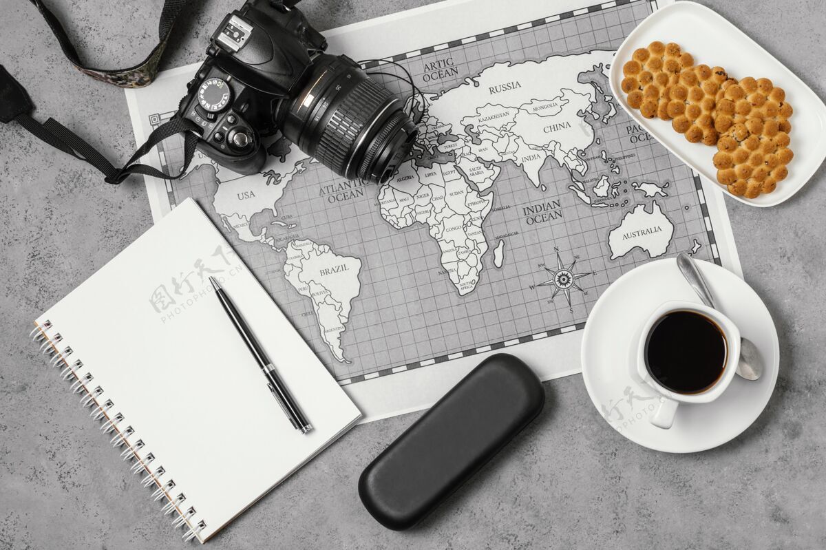 旅行者不同旅游元素的组合度假旅行构图