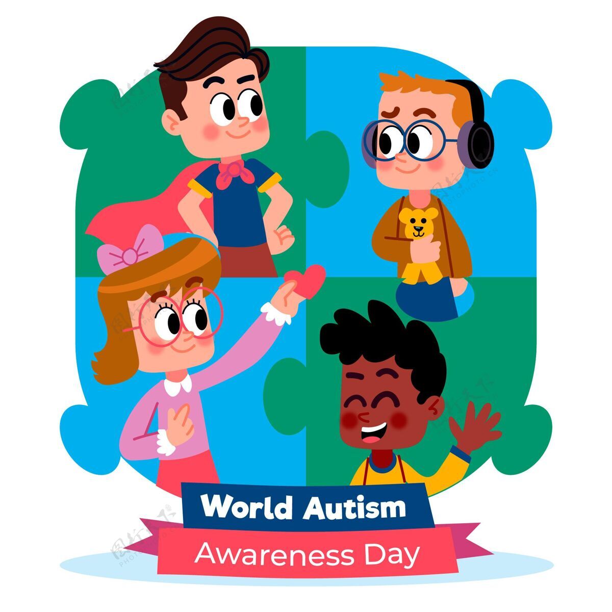 障碍手绘世界自闭症意识日插图全球阿斯伯格综合症4月2日
