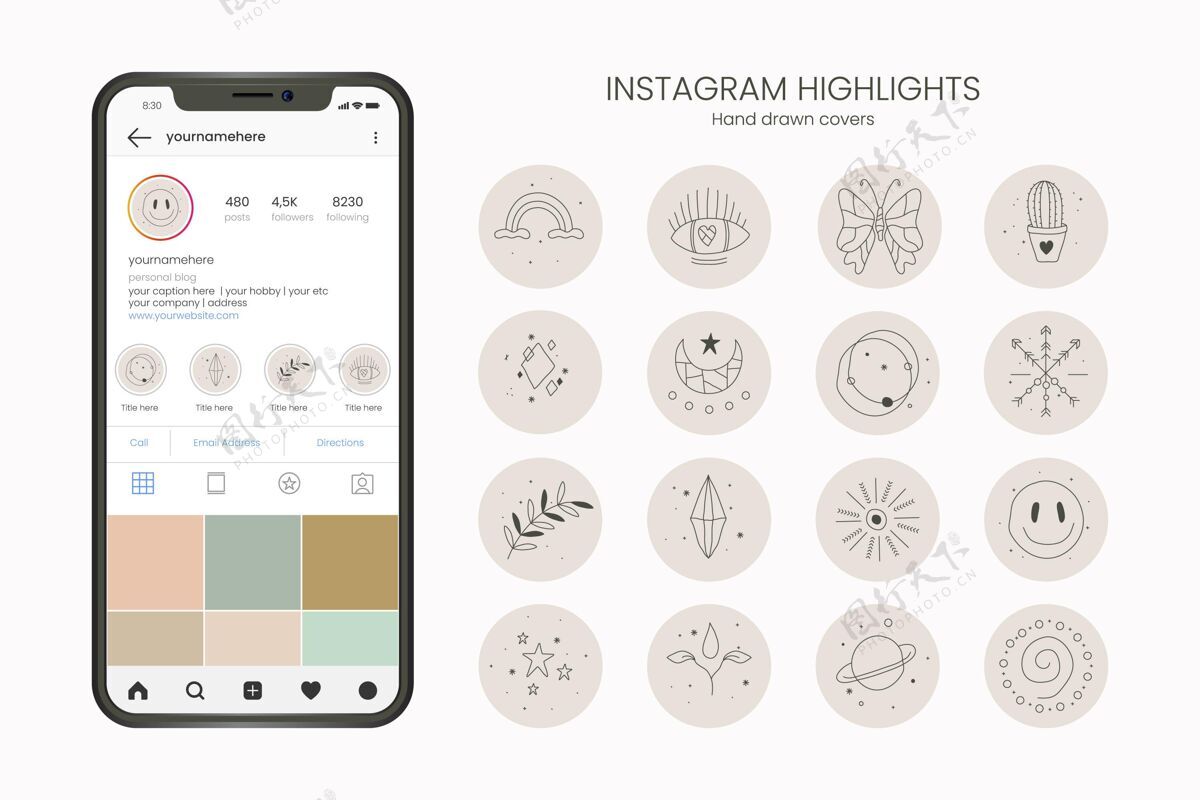 包装手绘instagram精选系列媒体平台分类网页模板
