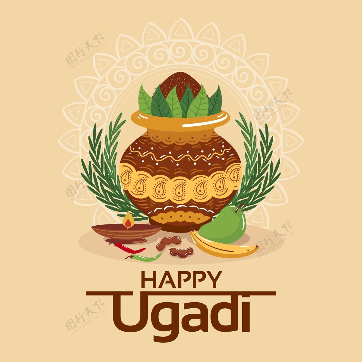 问候语手绘快乐乌加迪插图插图庆祝古迪帕德瓦