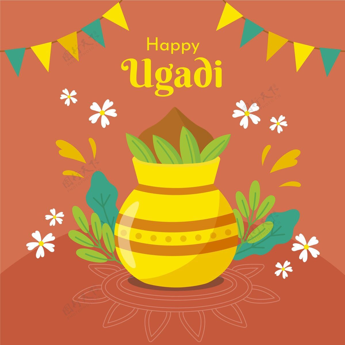 平面设计平平快乐的乌加迪插画印度印度教节日