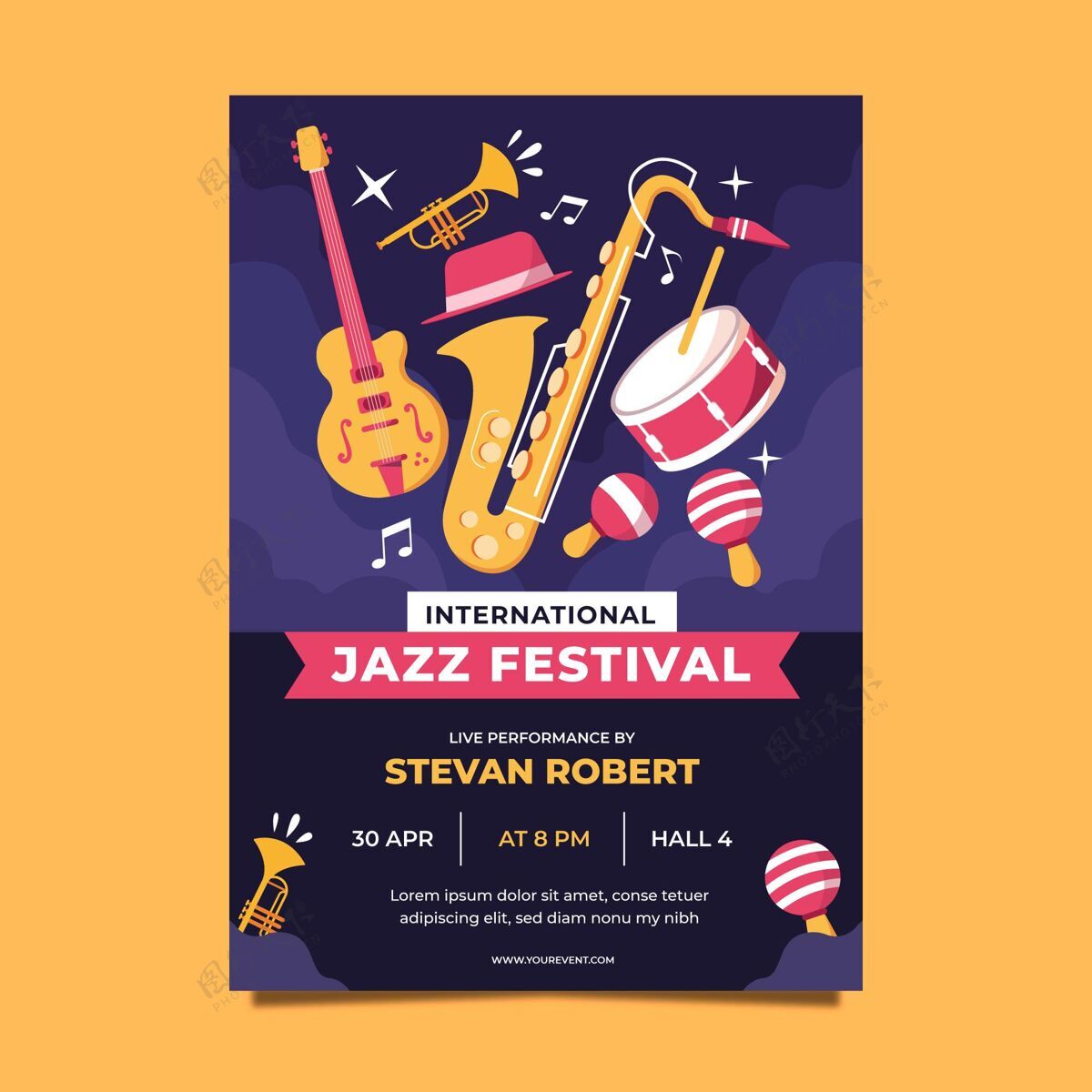 国际平面国际爵士日垂直海报模板文化庆典国际爵士乐日