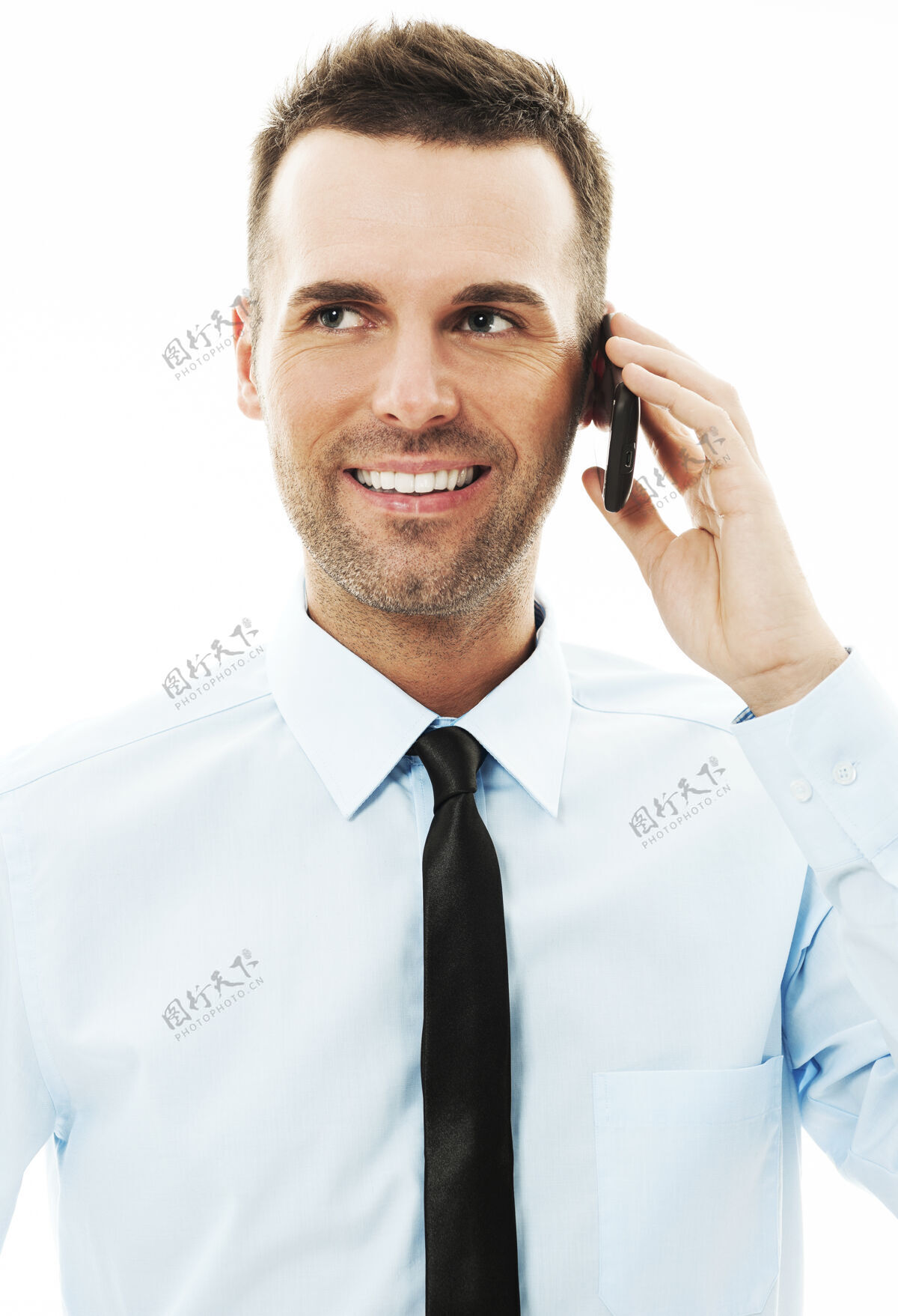 商务男士帅哥商人在讲手机视线转移欢呼白种人