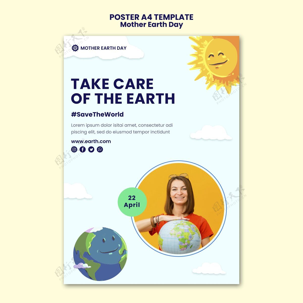 环保地球母亲日海报模板地球地面有机